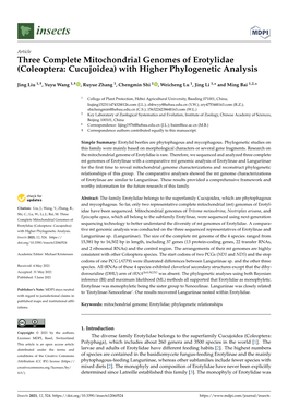 Three Complete Mitochondrial Genomes of Erotylidae (Coleoptera: Cucujoidea) with Higher Phylogenetic Analysis