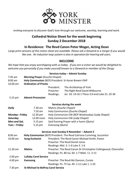 Cathedral Notice Sheet for the Week Beginning Sunday 2 December 2018