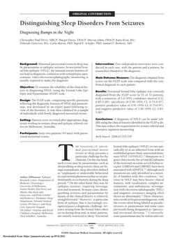 Distinguishing Sleep Disorders from Seizures Diagnosing Bumps in the Night