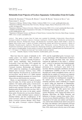 Helminths from 9 Species of Geckos (Squamata: Gekkonidae) from Sri Lanka