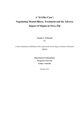 Negotiating Mental Illness, Treatment and the Adverse Impact of Stigma In