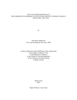 “City of Superb Democracy:” the Emergence of Brooklyn’S Cultural Identity During Cinema’S Silent Era, 1893-1928