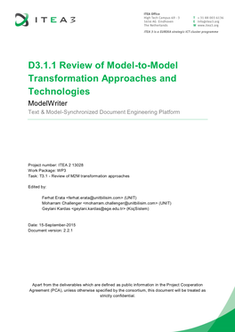D3.1.1 Review of Model-To-Model Transformation Approaches and Technologies Modelwriter Text & Model-Synchronized Document Engineering Platform