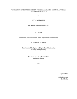 Production of Butyric Acid by the Cellulolytic Actinobacterium Thermobifida Fusca