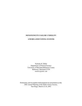 Monotonicity Failure Under Stv and Related Voting Systems