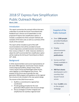 2018 ST Express Fare Simplification Public Outreach Report March, 2018