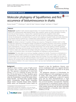 Molecular Phylogeny of Squaliformes and First Occurrence of Bioluminescence in Sharks Nicolas Straube1,2,3*, Chenhong Li4, Julien M