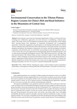 Environmental Conservation in the Tibetan Plateau Region: Lessons for China's Belt and Road Initiative in the Mountains Of