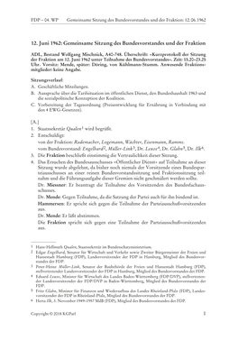 12. Juni 1962: Gemeinsame Sitzung Des Bundesvorstandes Und Der Fraktion