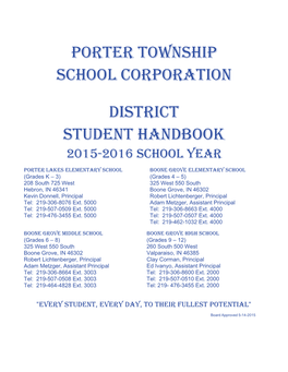 Porter Township School Corporation District Student Handbook