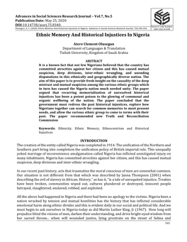 Ethnic Memory and Historical Injustices in Nigeria