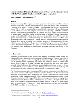 Implementation of the Classification System of Forest Habitats in Accordance with the 'Natura2000' Standards in the Georgian Legislation