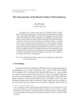 The Characteristics of the Burmic Family of Tibeto-Burman*