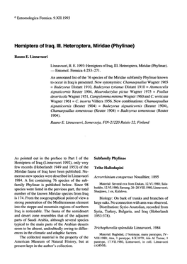 Hemiptera of Iraq. Ill. Heteroptera, Miridae (Phylinae)