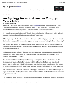 An Apology for a Guatemalan Coup, 57 Years Later - Nytimes.Com 5/7/13 2:08 PM