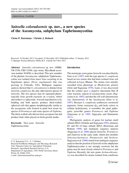 Saitoella Coloradoensis Sp. Nov., a New Species of the Ascomycota, Subphylum Taphrinomycotina