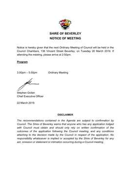 Shire of Beverley Notice of Meeting