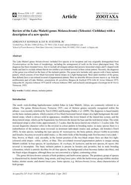 Review of the Lake Malaŵi Genus Melanochromis (Teleostei: Cichlidae) with a Description of a New Species