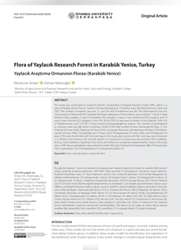 Flora of Yaylacık Research Forest in Karabük Yenice, Turkey Yaylacık Araştırma Ormanının Florası (Karabük-Yenice)