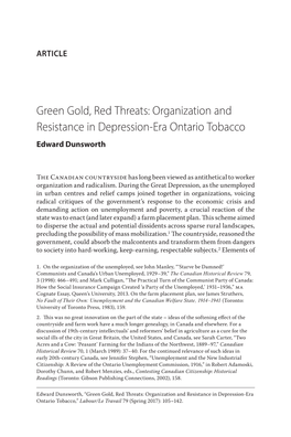 Organization and Resistance in Depression-Era Ontario Tobacco Edward Dunsworth