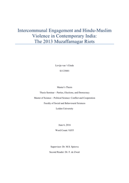 Intercommunal Engagement and Hindu-Muslim Violence in Contemporary India: the 2013 Muzaffarnagar Riots
