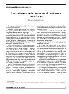 Las Primeras Enfermeras En El Continente Americano