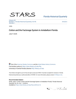 Cotton and the Factorage System in Antebellum Florida