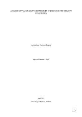 Analysis of Vulnerability and Mobility of Herders in the Djougou Municipality