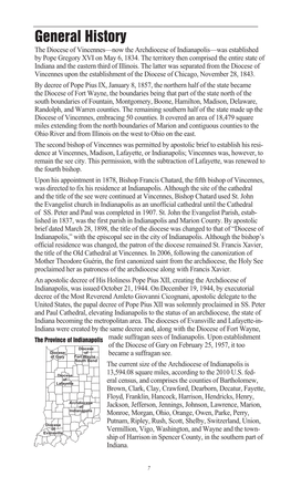 General History the Diocese of Vincennes—Now the Archdiocese of Indianapolis—Was Established by Pope Gregory XVI on May 6, 1834