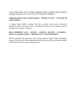 A Guy Named Moe, LLC, T/A Moe's Southwest Grill V. Chipotle Mexican Grill of Colorado, LLC Et Al., No. 56, Sept. Term, 2015 Op