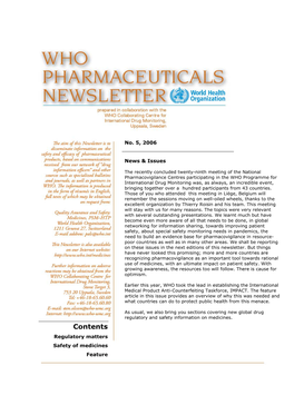 Contents Regulatory Matters Safety of Medicines Feature