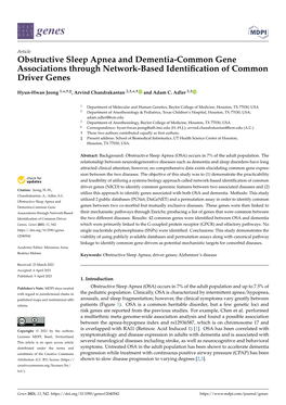 Obstructive Sleep Apnea and Dementia-Common Gene Associations Through Network-Based Identiﬁcation of Common Driver Genes