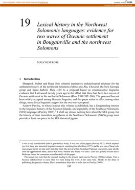 19 Lexical History in the Northwest Solomonic Languages: Evidence for Two Waves of Oceanic Settlement in Bougainville and the Northwest Solomons