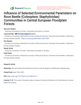 Influence of Selected Environmental Parameters on Rove Beetle