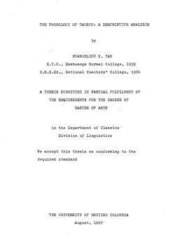 The Phonology of Tausug: a Descriptive Analysis