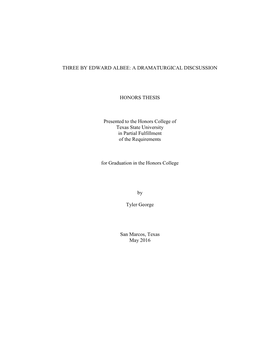 Three by Edward Albee: a Dramaturgical Discsussion