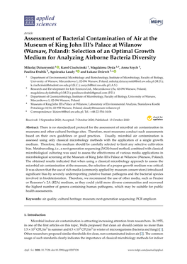 Assessment of Bacterial Contamination of Air at the Museum of King John III's Palace at Wilanow