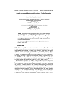 Application and Relational Database Co-Refactoring