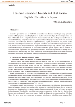 Teaching Connected Speech and High School English Education in Japan