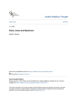 Rufus Jones and Mysticism