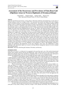 Assessment of the Occurrence and Prevalence of Faba Bean Gall (Olpidium Viciae) in Western Highlands of Oromiya,Ethiopia