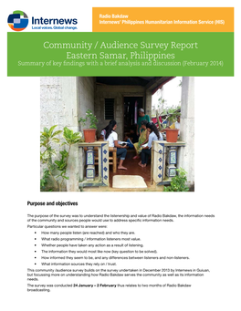 Community / Audience Survey Report Eastern Samar, Philippines Summary of Key Findings with a Brief Analysis and Discussion (February 2014)