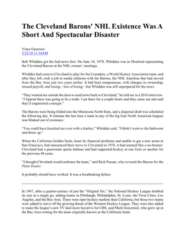 The Cleveland Barons' NHL Existence Was a Short and Spectacular Disaster