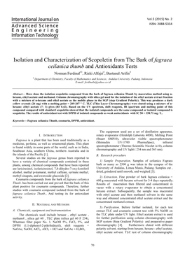 Isolation and Characterization of Scopoletin from the Bark of Fagraea