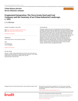 The Nova Scotia Steel and Coal Company and the Anatomy of an Urban-Industrial Landscape, C