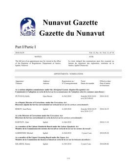 Nunavut Gazette Gazette Du Nunavut