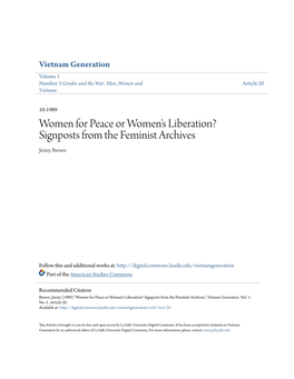 Women for Peace Or Women's Liberation? Signposts from the Feminist Archives Jenny Brown