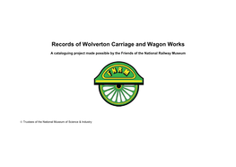 Records of Wolverton Carriage and Wagon Works