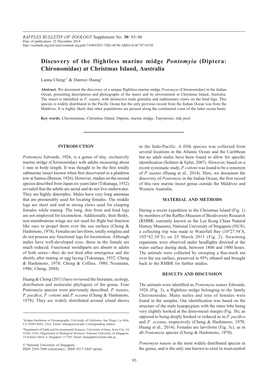 Discovery of the Flightless Marine Midge Pontomyia (Diptera: Chironomidae) at Christmas Island, Australia