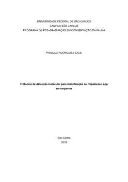 Universidade Federal De São Carlos Campus São Carlos Programa De Pós-Graduação Em Conservação Da Fauna